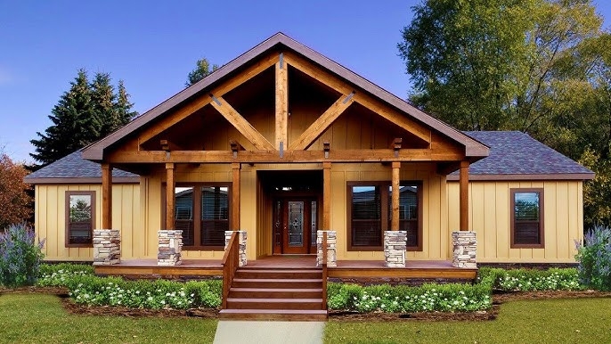 Craftsman Manufactured Home Timber Truss Porch Stone Clad Columns