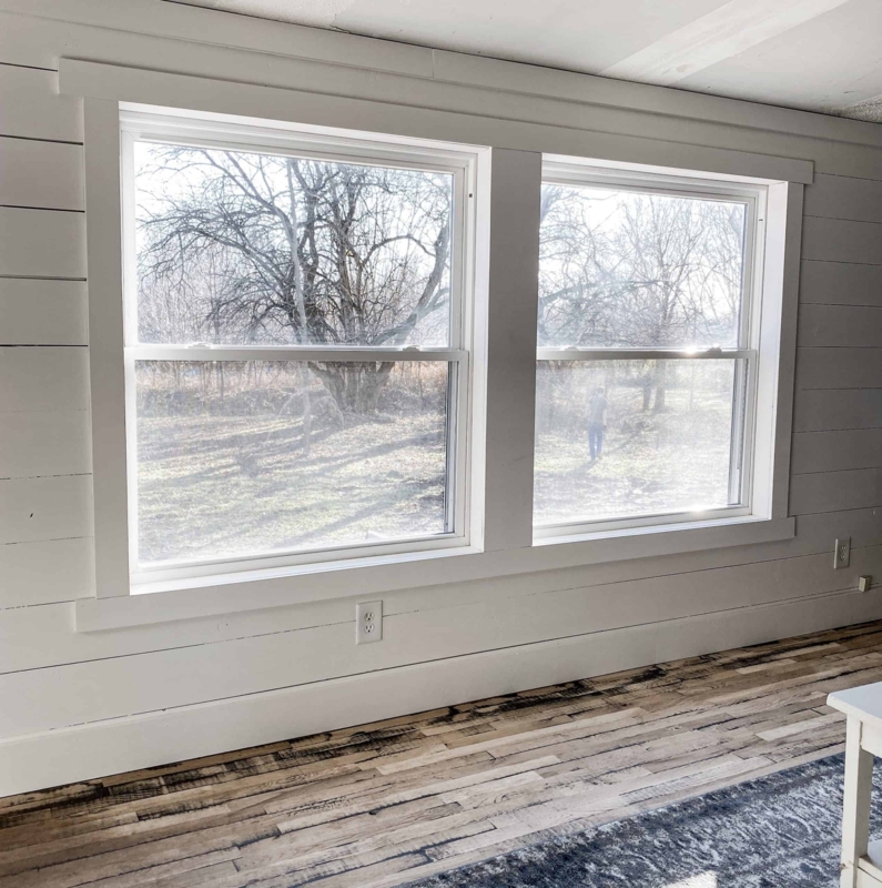 Craftsman Window Trim Design in Farmhouse Living Room