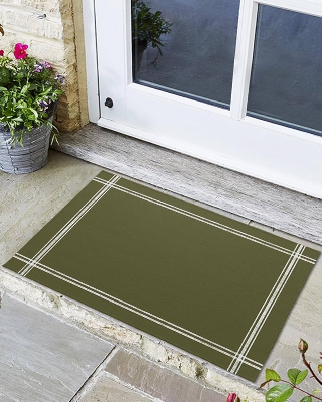 Dark Green Doormat Double Border Design Classic Bordered Outdoor Mat