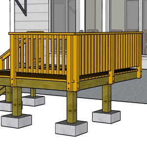 Deck Railing System on Concrete Pier Blocks