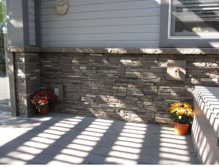 Deck Skirting Ideas: Earthy Tan Faux Stacked Stone Panels