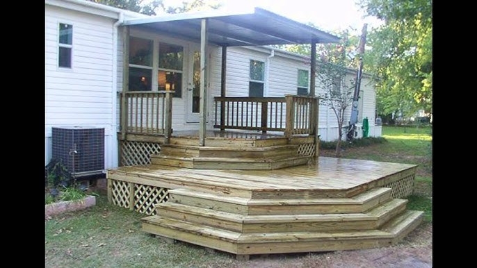 Deck with Wide Wraparound Stairs, Multi-Level Design, and Lattice Skirting