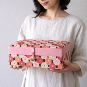 Decorative Box: Vibrant Floral Mums Pattern, Fabric Wrapped, Bohemian Style