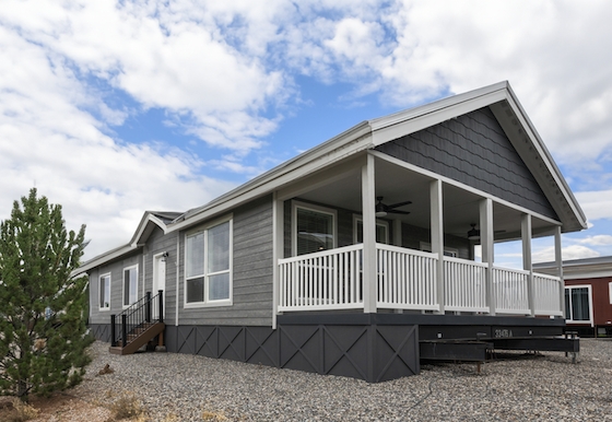 Decorative Charcoal Gray X-Pattern Skirting with Covered Porch
