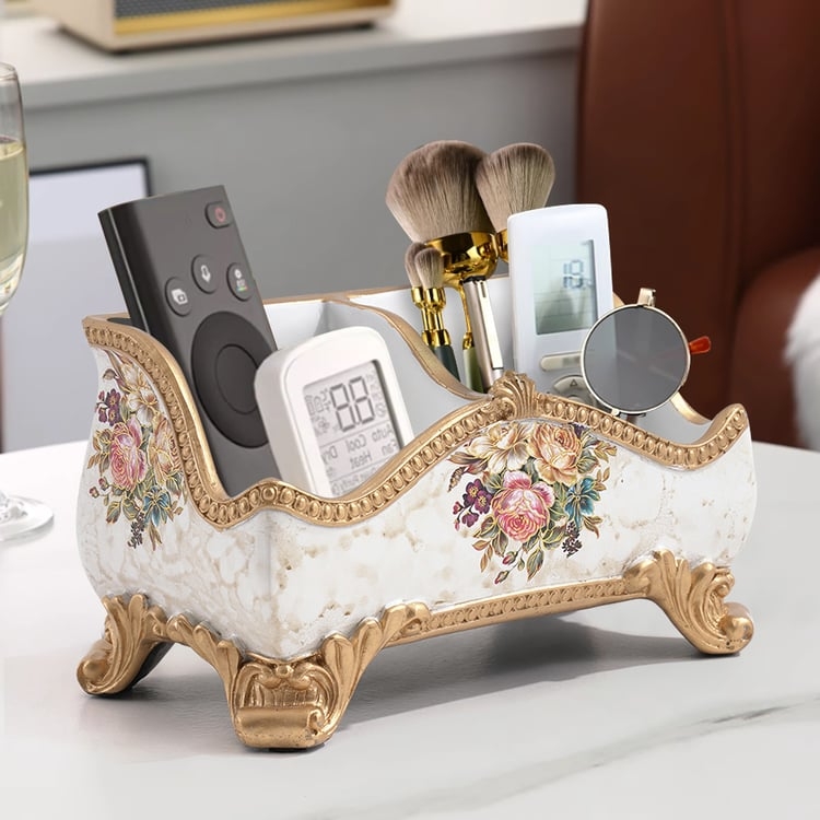 Decorative Organizer Gold Filigree Baroque Floral Cabriole Feet Antique
