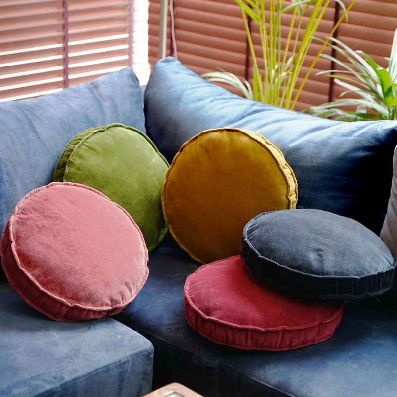 Decorative Pillow Round Velvet Texture Jewel Toned Piped Edge Plush