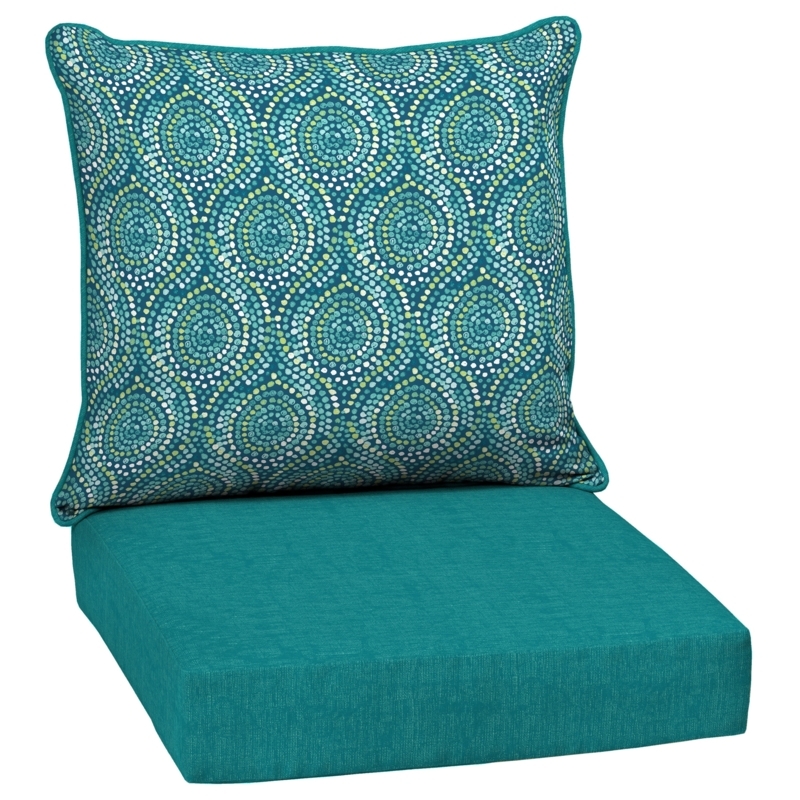 Deep Seat Patio Cushion Teal Medallion Pattern Vibrant Aqua