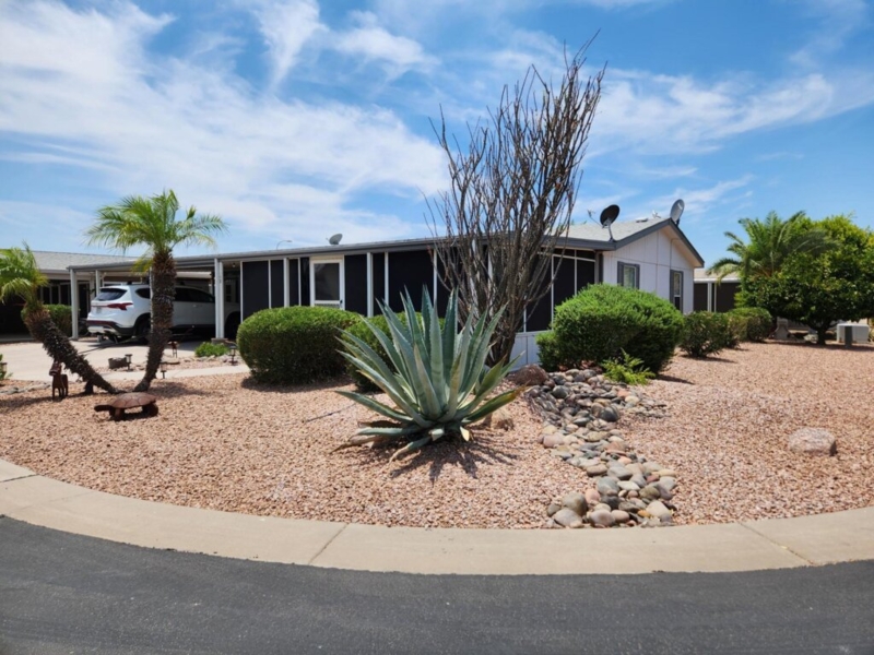 Desert Residential Yard with Dry Creek Bed, Agave Focal Point & Gravel