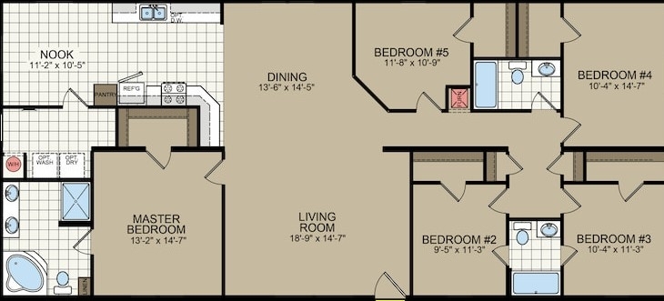 Detailed Five-Bedroom Plan featuring a Breakfast Nook