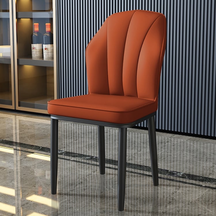 Dining Chair, Channeled Backrest, Leather-Like Material, Black Tapered Legs