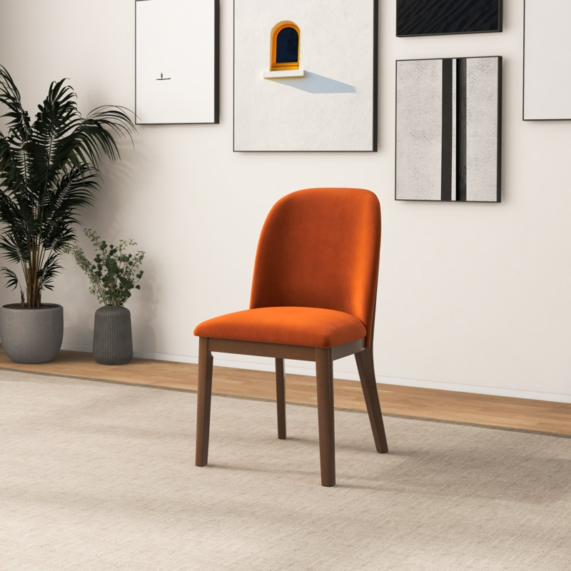 Dining Chair, Curved Backrest, Velvet-Like Fabric, Tapered Wood Legs, Earthy
