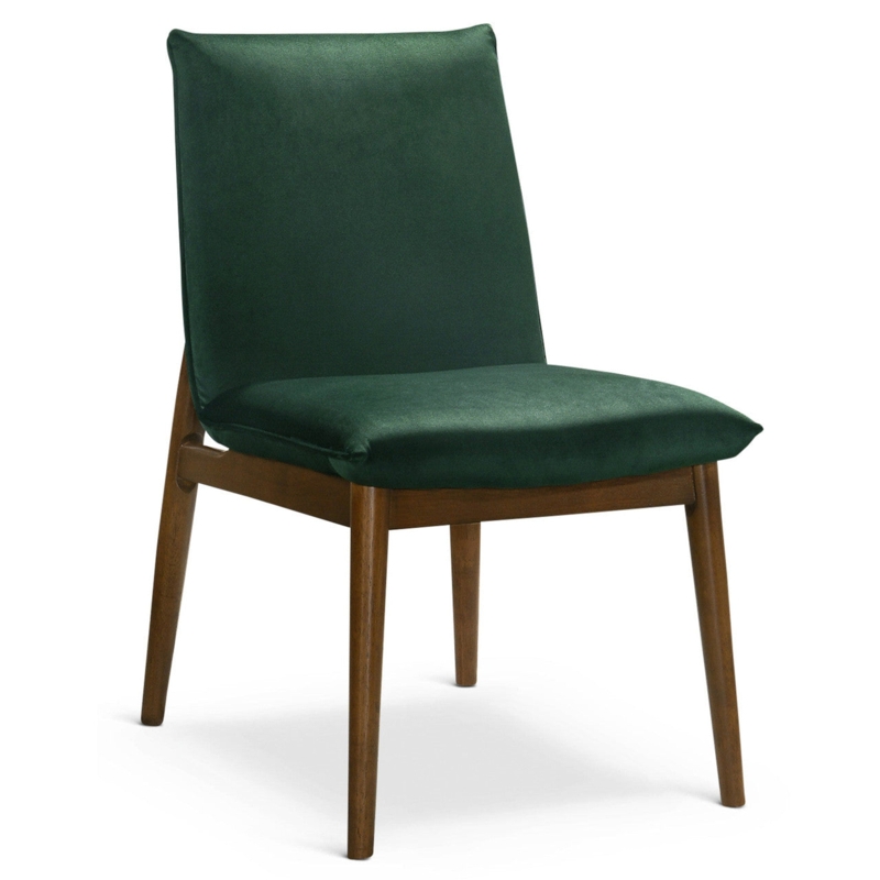 Dining Chair Dark Green Velvet Tapered Wood Legs Square Back