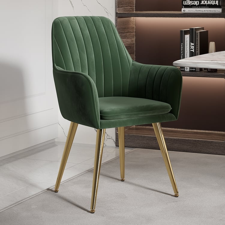 Dining Chair Forest Green Velvet With Arms Gold Tapered Legs