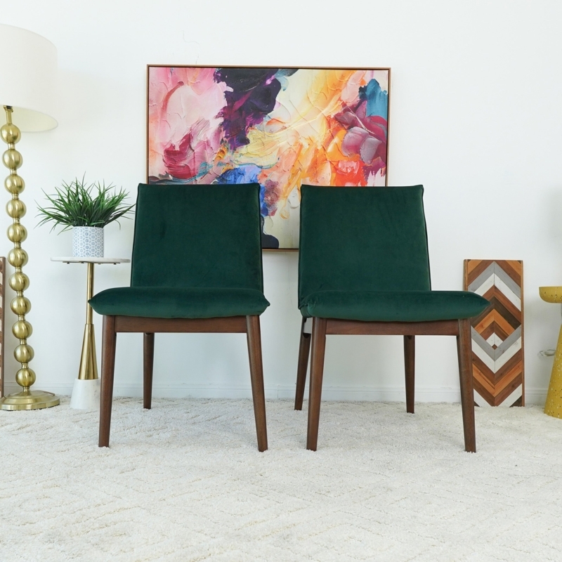 Dining Chair Moss Green Velvet Armless Tapered Wood Legs
