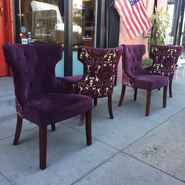 Dining Chair Purple Velvet Wingback Damask Back Button Tufted Glam