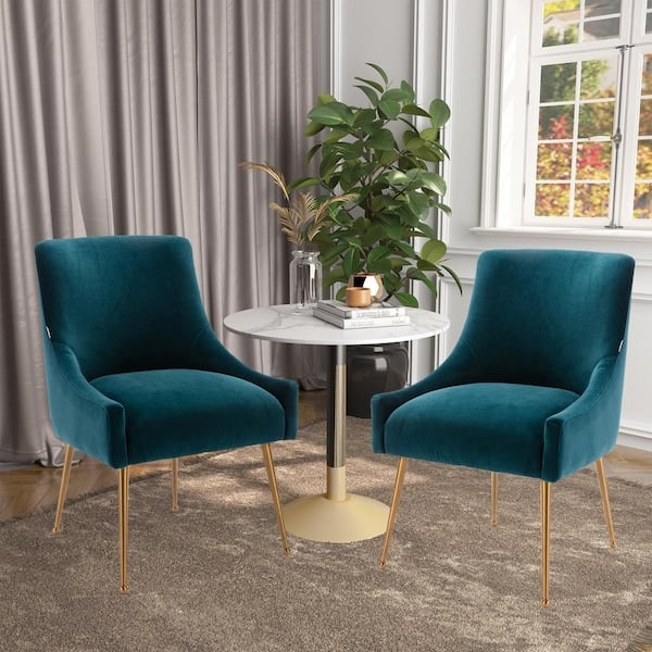 Dining Chair Teal Velvet Gold Legs Wingback Silhouette Glam
