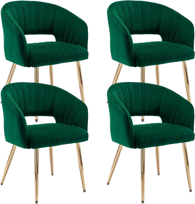 Dining Chairs Emerald Green Velvet with Hollow Back and Gold Legs