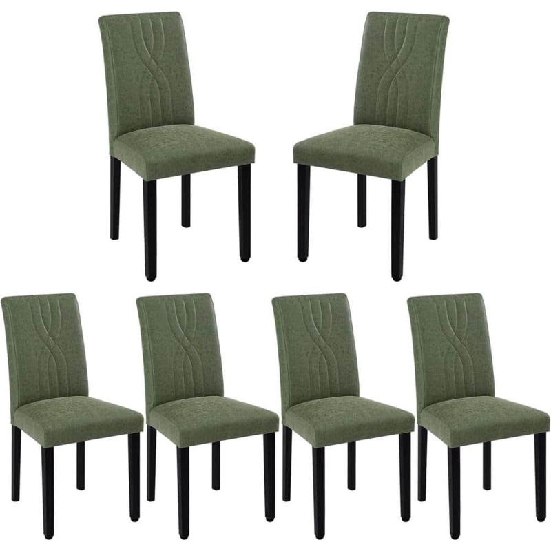 Dining Chairs Olive Green Leather Like High Back Decorative Stitching