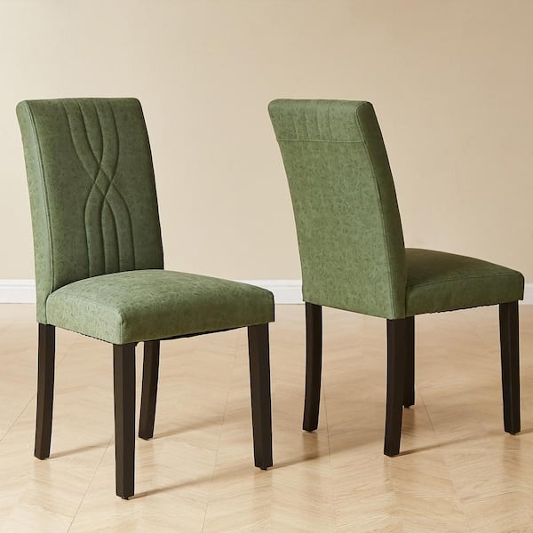 Dining Chairs Sage Green Leather Like High Back Hourglass Stitching