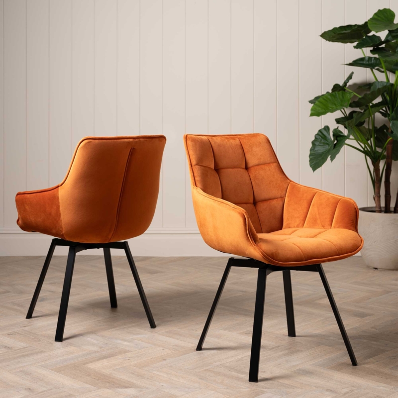 Dining Chairs, Square Quilted Detail, Velvet-Like Fabric, Black Metal Legs