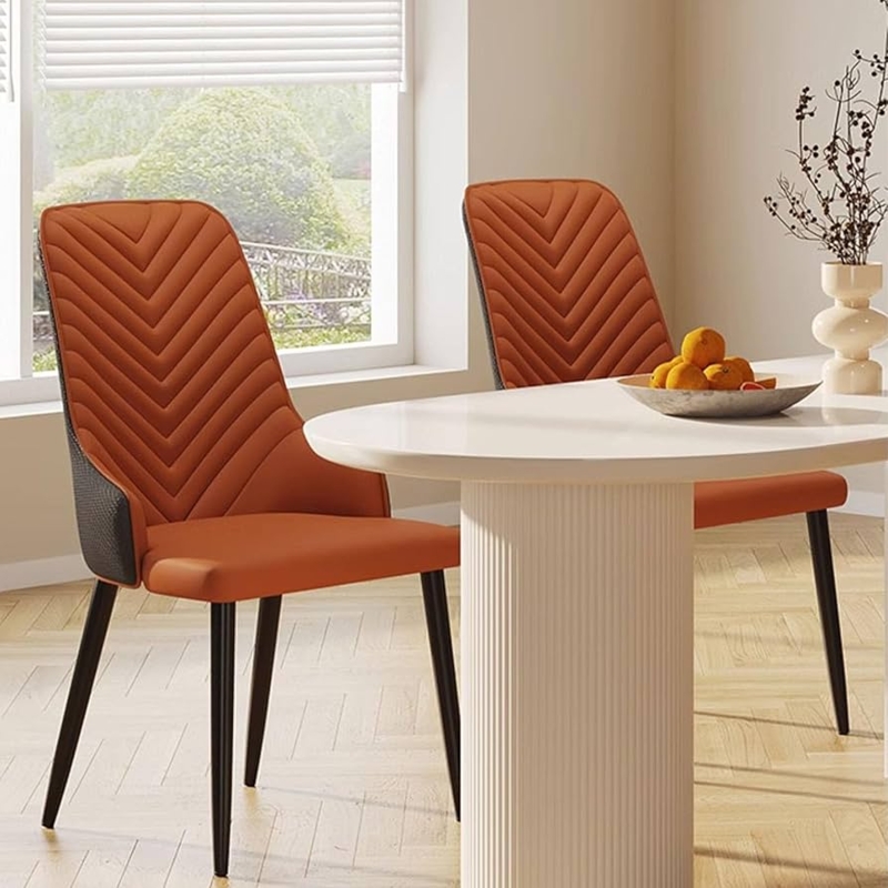 Dining Chairs with Chevron Quilted Back, Leather-Like Material, Metal Legs