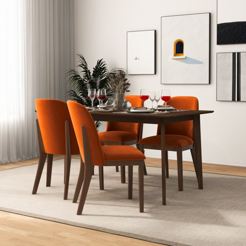Dining Chairs with Curved Silhouette, Velvet-Like Fabric, Tapered Wood Legs