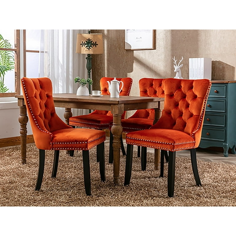 Dining Chairs with Nailhead Trim, Velvet Upholstery, Button Tufting, Wingback