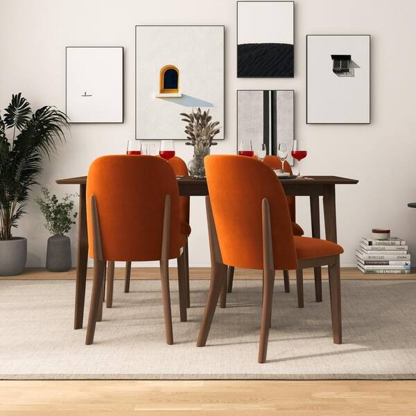 Dining Chairs, Wrap Around Back, Velvet-Like Fabric, Tapered Wood Legs