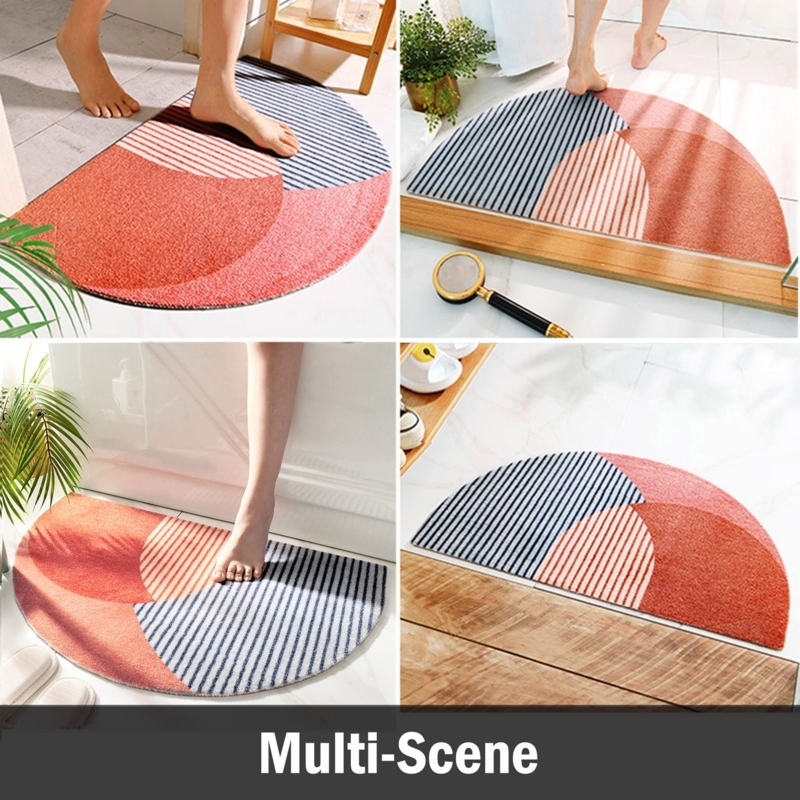 Door Mat Boho Half Round Terracotta Navy Geometric Striped