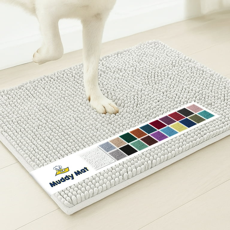 Door Mat, Chenille Texture, Absorbent Loops, Pet Friendly, Light Gray