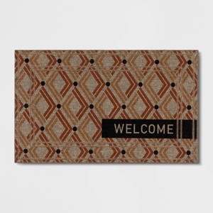 Door Mat Double Diamond Pattern Black Welcome Banner