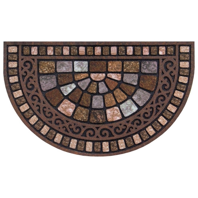 Door Mat Half Round Cobblestone Pattern Rubber Scrollwork Non-Slip