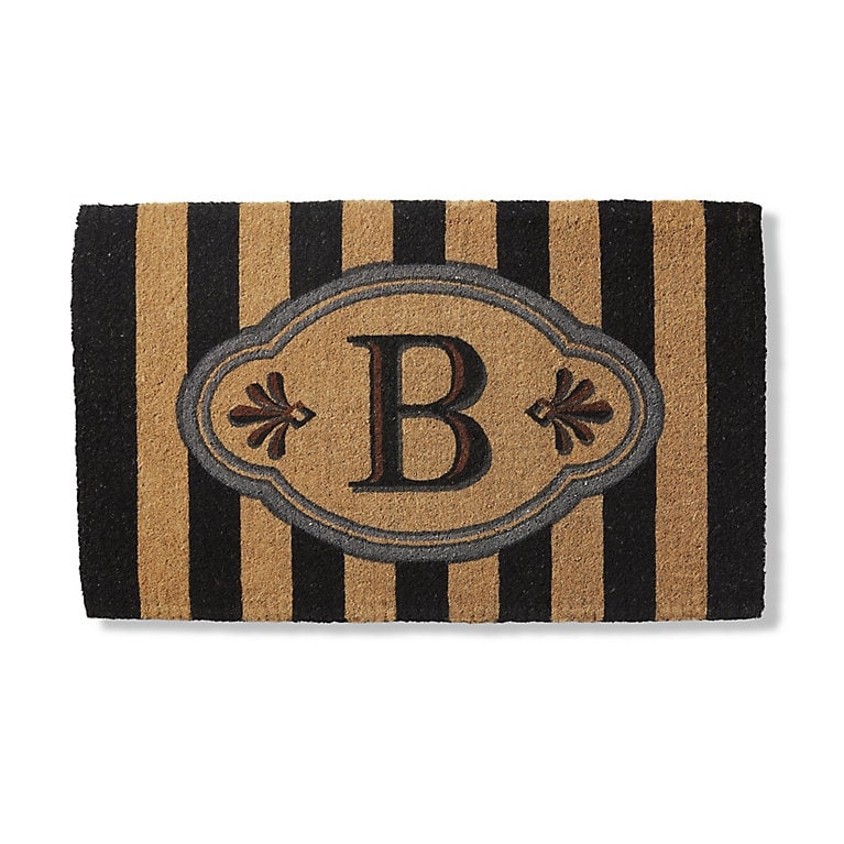 Door Mat, Monogram Letter B Cabana Stripes, Traditional Coco Fiber Doormat