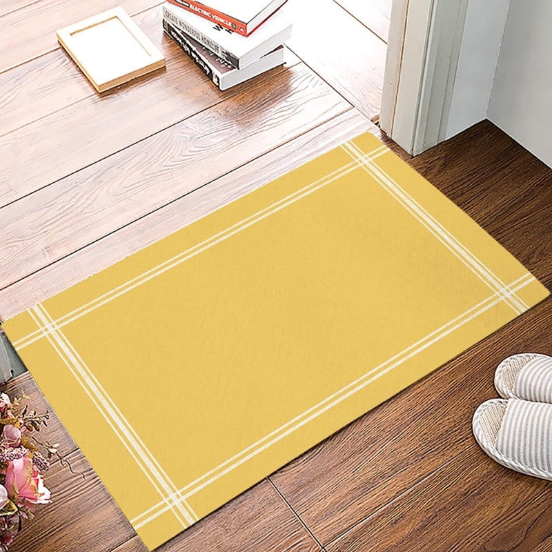 Door Mat Mustard White Double-Border Minimalist Low Profile