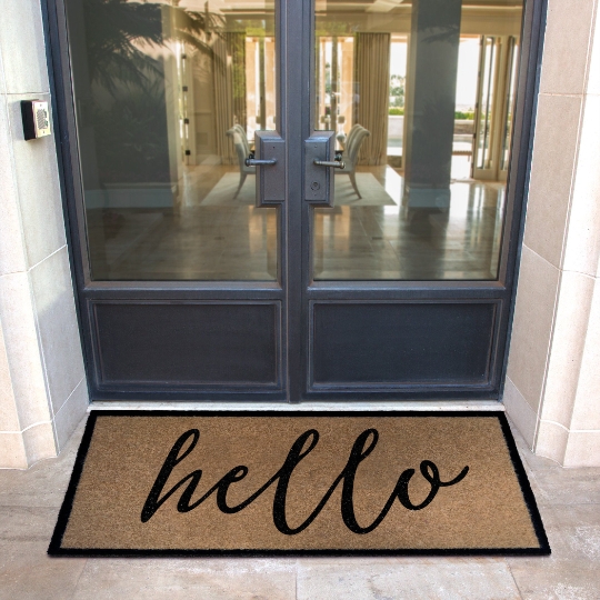 Door Mat Script Hello Text Wide Rectangular Fit Modern Farmhouse