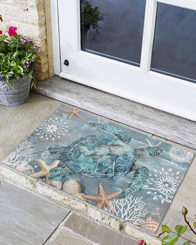 Door Mat Sea Turtle Design Coastal Nautical Ocean Themed Decor