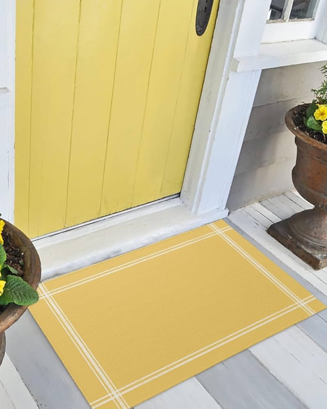 Door Mat Sunny Pinstripe Border Cheery Cottage Entryway Styling
