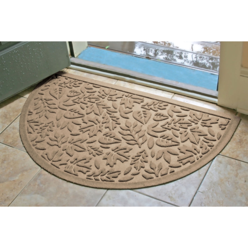Door Mat Transitional Embossed Leaves Botanical Pattern Tan