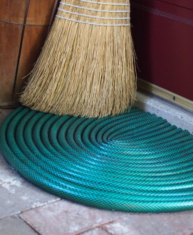 Door Mat, Vibrant Green Coiled Semi Circle, Textured Rubber Door Mat