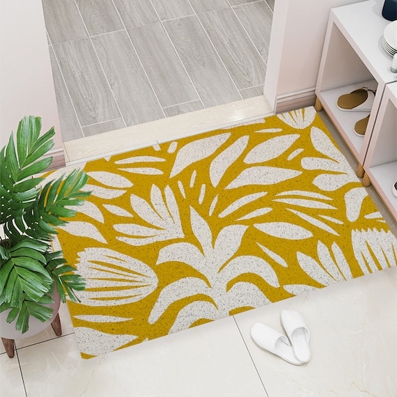 Doormat Abstract Botanical Print Coil Surface Scandinavian Style Rug