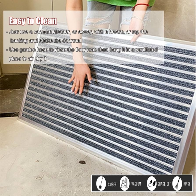 Doormat, Aluminum Frame Charcoal Striped Pattern, Heavy Duty Entryway Mat