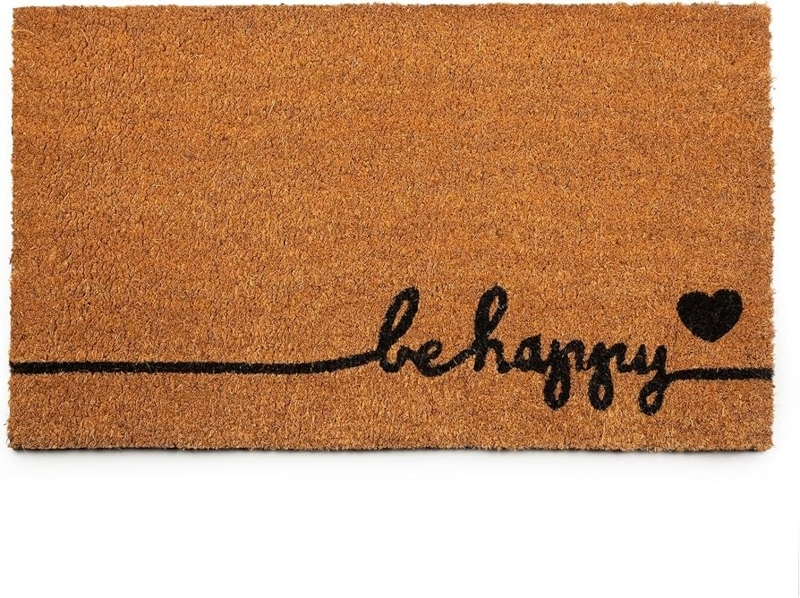 Doormat Be Happy Script Heart Graphic Modern Farmhouse Coir