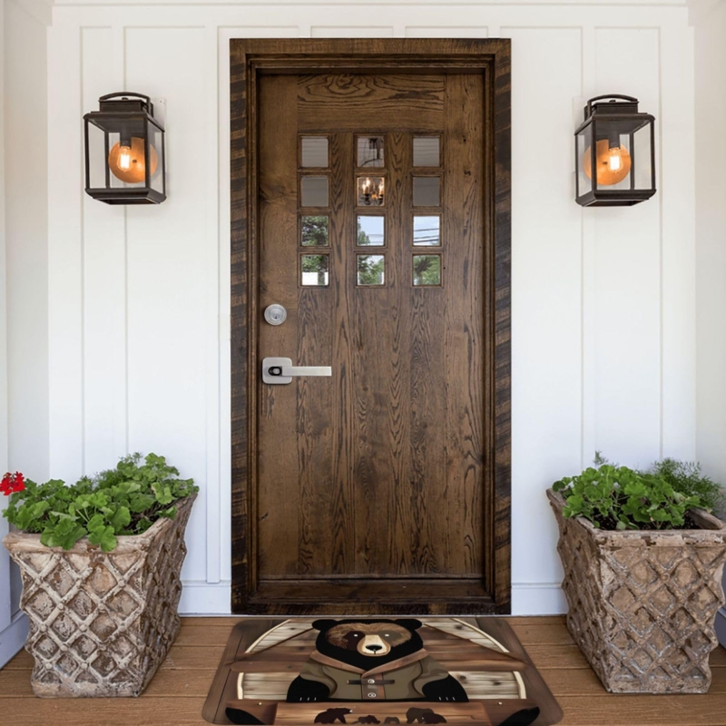 Doormat Bear Graphic Rustic Lodge Style Symmetrical Porch Context Cozy