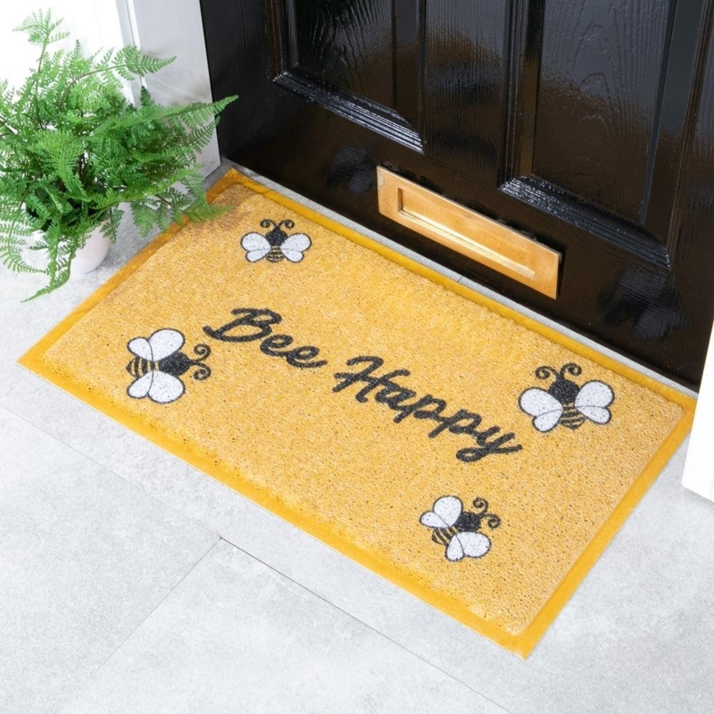 Doormat Bee Happy Text Bee Illustrations Whimsical Entryway Floor Mat