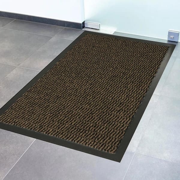 Doormat Black Border Ribbed Synthetic Industrial Style