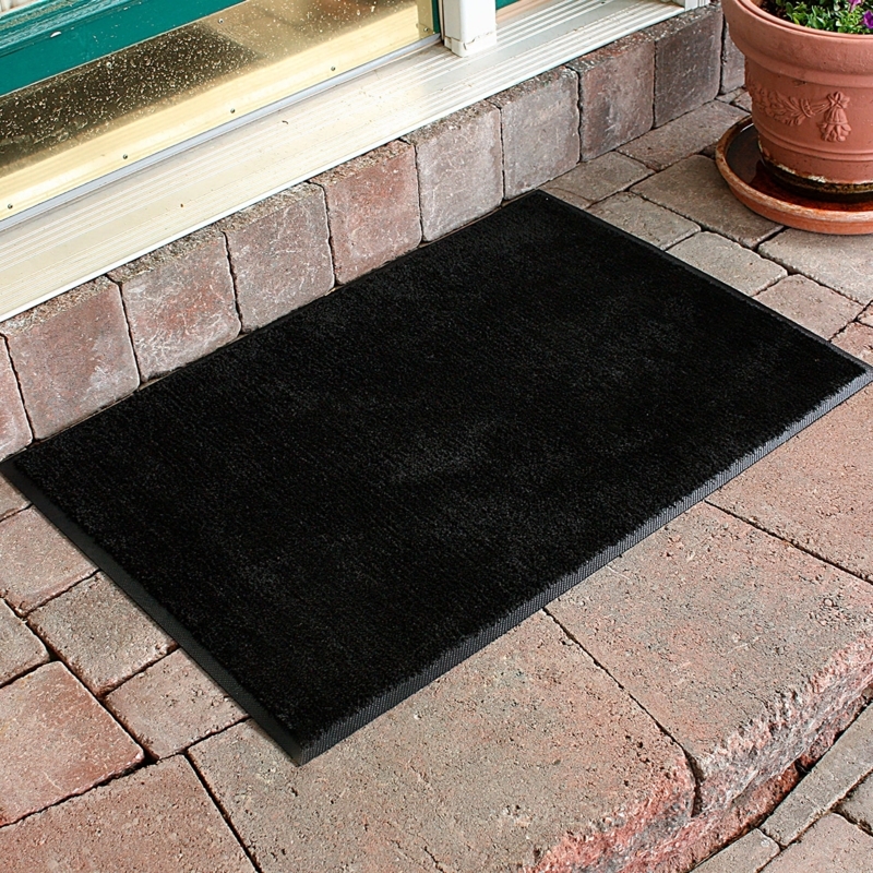 Doormat, Black Ribbed Texture, Beveled Edge, Heavy Duty Outdoor Mat.