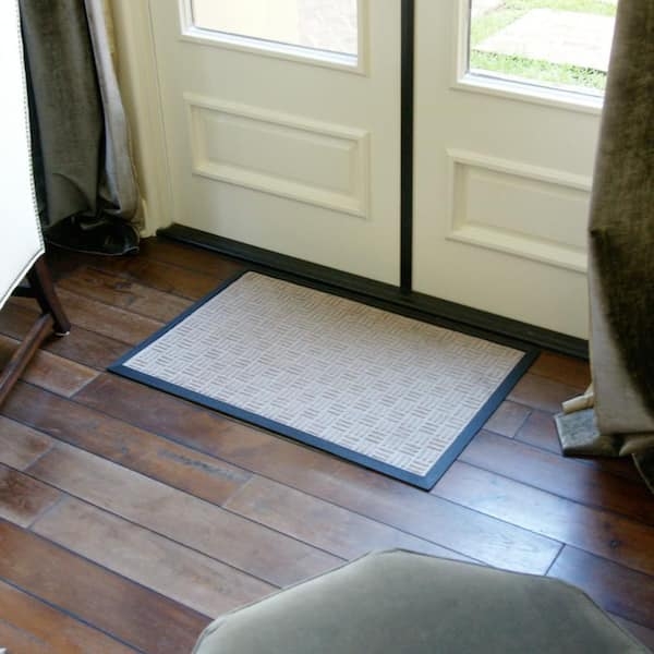 Doormat Black Rubber Frame Textured Tan Center Traditional