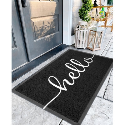 Doormat, Black with White Cursive Typography, Modern Farmhouse Porch.