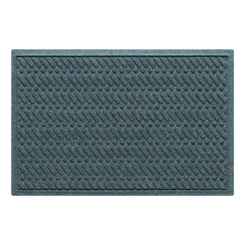 Doormat, Bluestone Diagonal Ridge Pattern, Molded Border, Geometric.