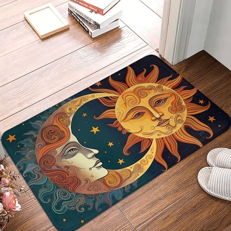Doormat Bohemian Celestial Sun Moon Stars Navy Terracotta Rug